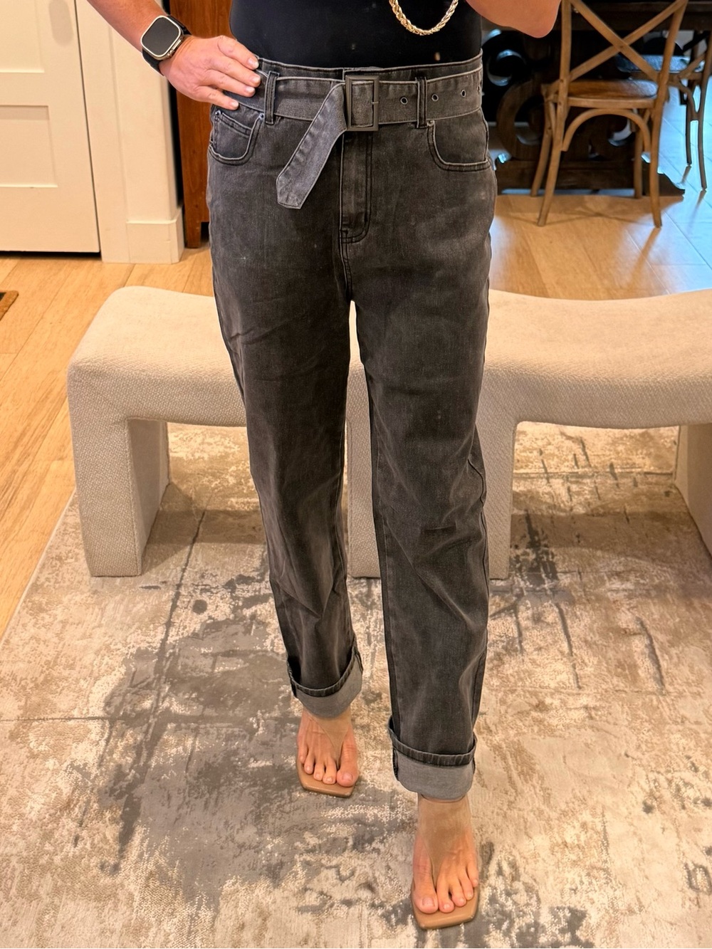 Vici Straight Leg High-Rise Washed Black Jeans with Belt